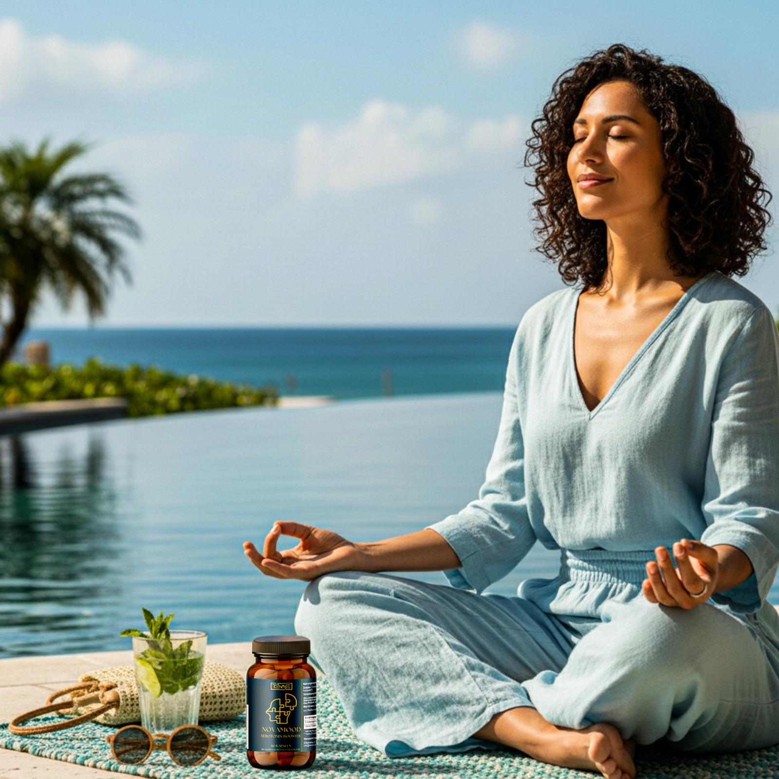 Person nimmt NovaMood (SAMe) – Serotonin Booster Erfahrungen im Alltag
