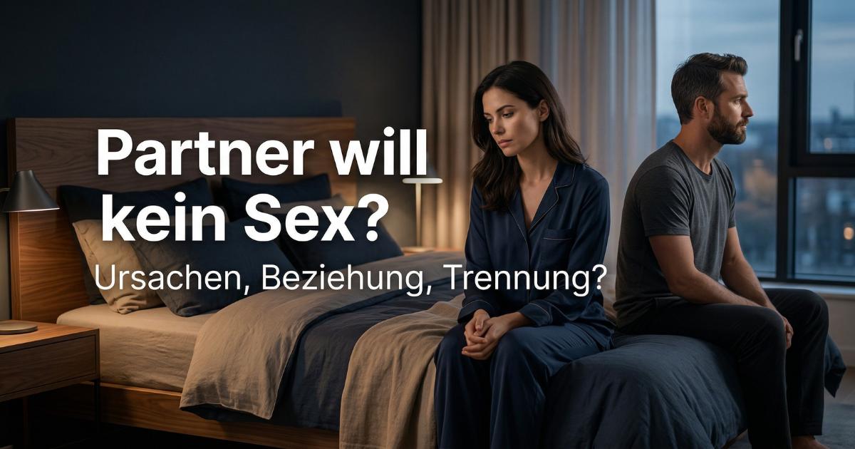 Ein nachdenkliches Paar sitzt mit emotionaler Distanz auf einem Bett, passend zu den Ursachen und Folgen, wenn der Partner keinen Sex mehr will.